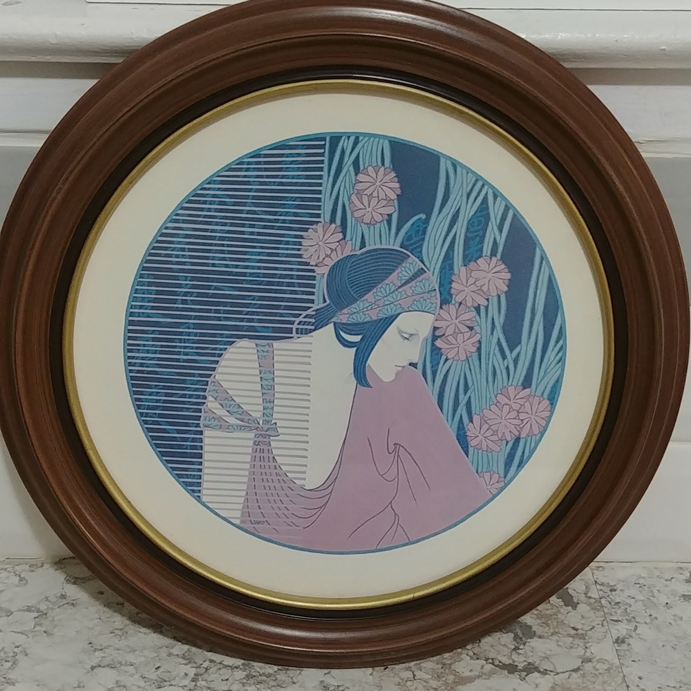 Vintage Art Deco Lady Print Professionaly Framed Faux Wood